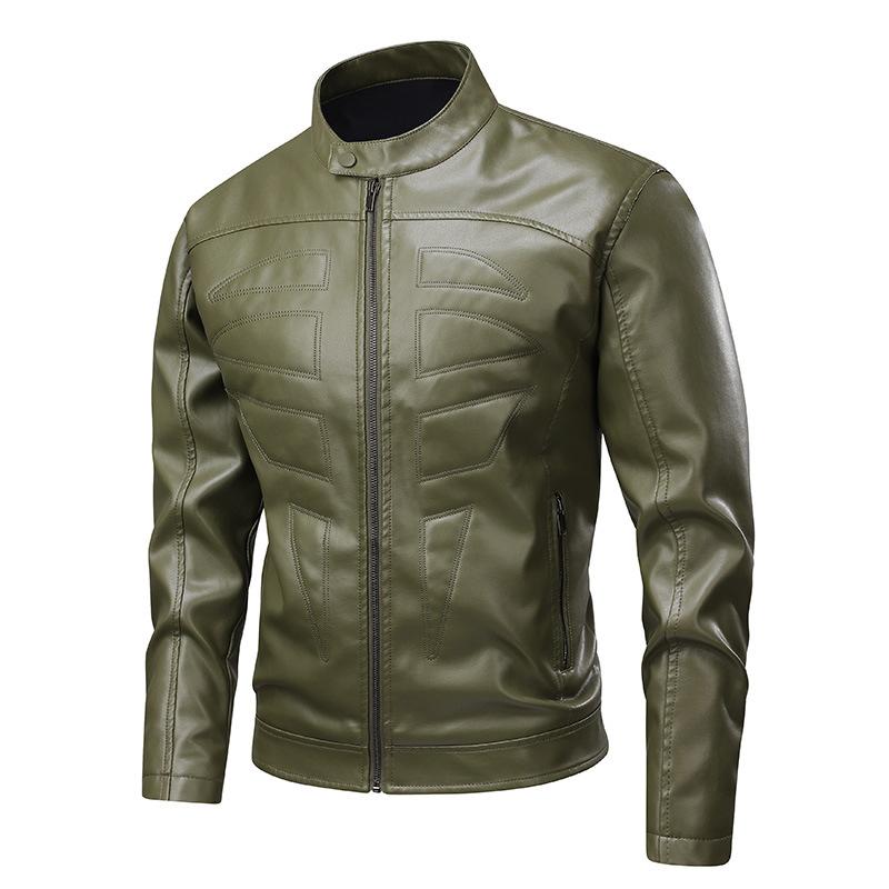 Leather Jacket Autumn and Winter Motorcycle Suit Retro Leather Jacket Stand Collar Handsome Jacket