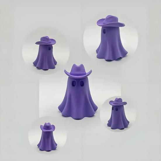 Halloween Cowboy Ghost Figurine Cute Ghost Statue Wearing Cowboy Hat Resin Tabletop Ornament for Home Living Room Bedroom Decor