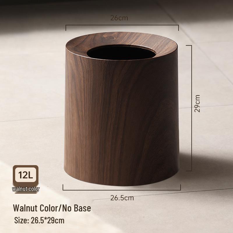 Mid-Century Walnut Wood Grain Trash Can: Large Capacity, Light Luxury Waste Basket for Home or Commercial Use