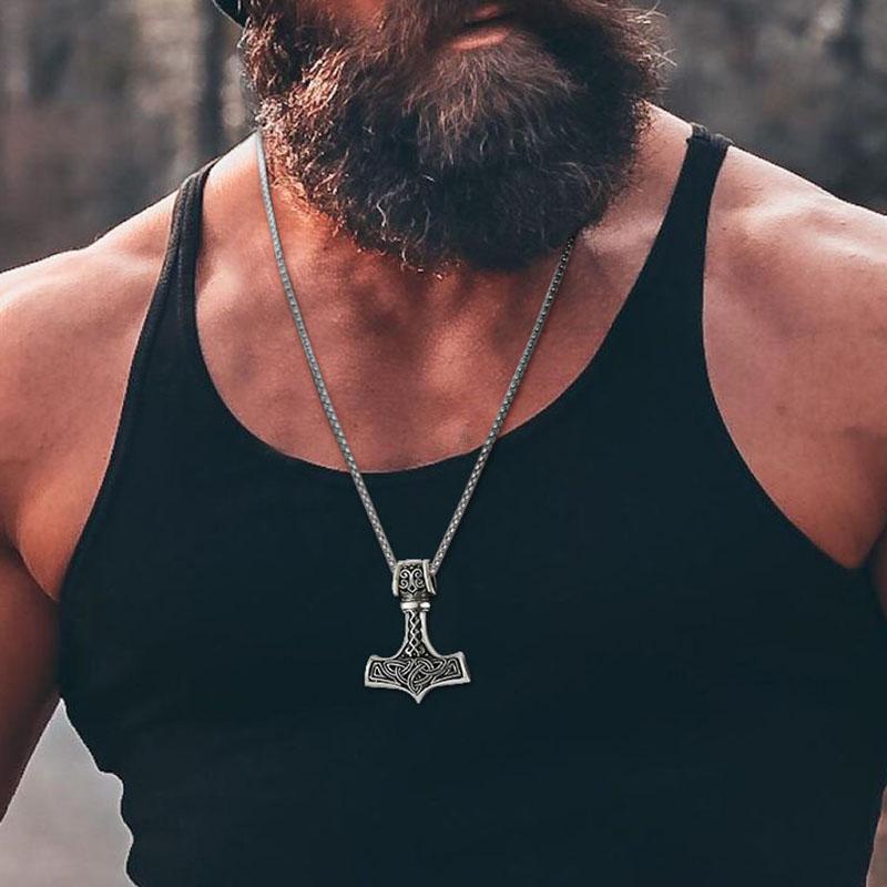 Viking Mjolnir Necklace,Thor's Hammer Pendant, Stainless Steel Viking Necklace,Viking Jewelry, Strength Amulet, Norse Mythology