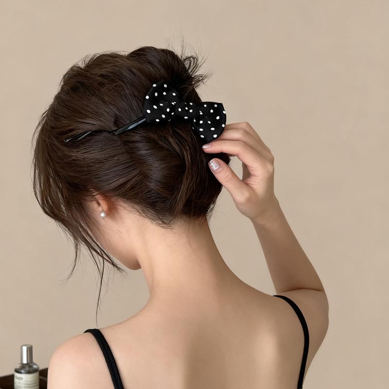 Korean Polka Dot Bow Elegant Hair Clip 2025