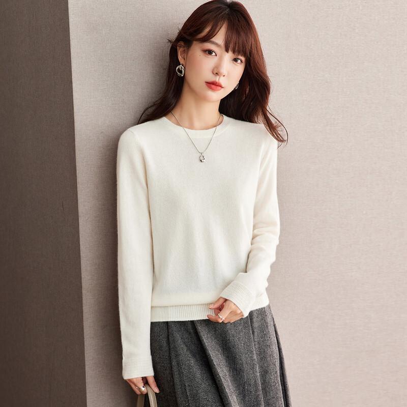 Srcr Women's 100% Cashmere Round Neck Base Layer Sweater