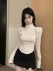 Korean Style High Neck Cropped T-shirt for Women - Spring & Autumn Fashion Chic