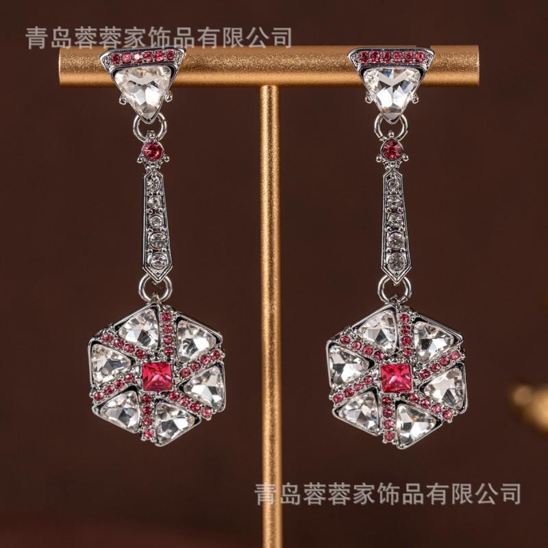 Hot Products From Europe America Exaggerated Temperament Light Luxury All Rhinestone Zircon Earrings Women's Long Style Atmospheric High-end