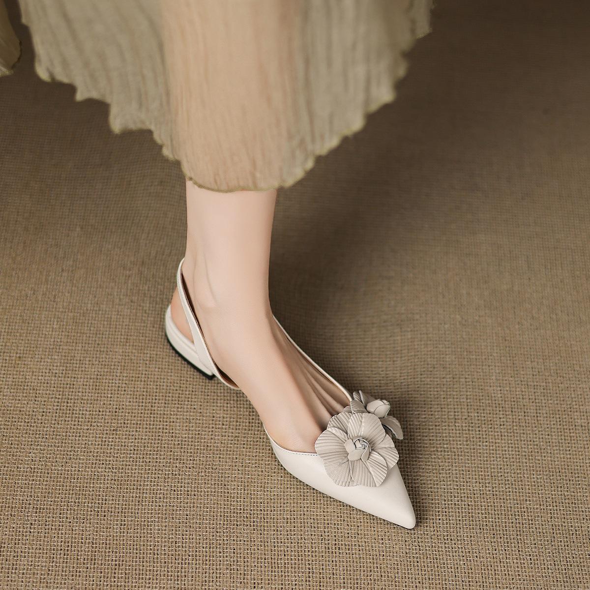 

Purple Rose~ Pointed Flower Sandals Women s Summer New Versatile Low Heel Baotou Sandals 40