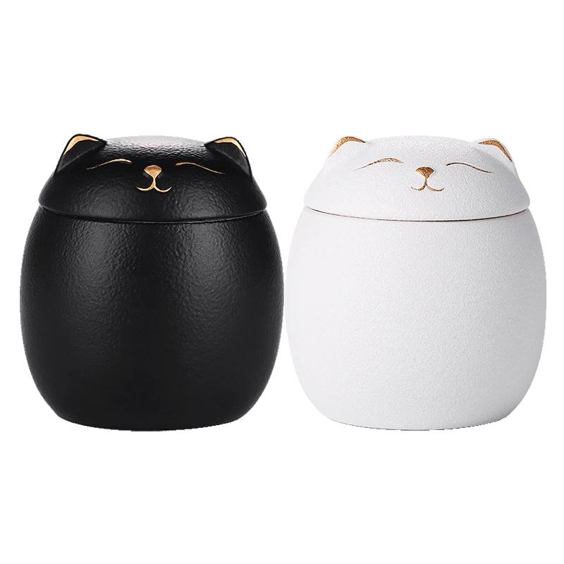 Cute Cat Tea Jar Ceramic Sealed Pot Storage Container Household Spice Jar Bulk Jar  Tea Pot Tea Box