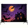 With Castle,Bats,Full Moon Elements-Halloween Backdrop Tapestry for Photo Booth,Party Event,Holiday Celebration,Wall Decor