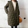 Fall Winter Women Jacket Hooded Zip-up Rhombus Texture Thin Padded Long Sleeves