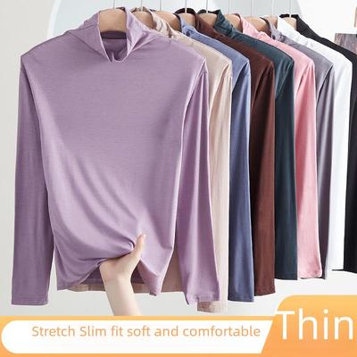 Women's 2023 Autumn High Neck Modal Long-Sleeve Slim Fit Top