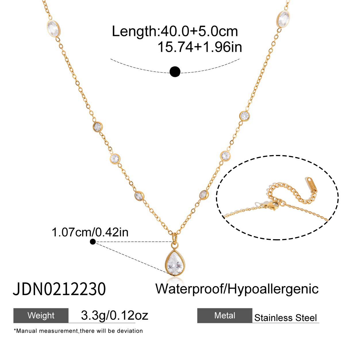 Stainless Steel Water Drop Zircon Necklace Women Classic Minimalist Stylish