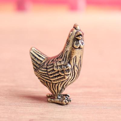 Solidna mosiężna figurka kury, mała ozdoba biurka, figurki zwierząt zodiaku w stylu vintage, model, szczęśliwe dekoracje do domu, akcesoria rzemieślnicze
