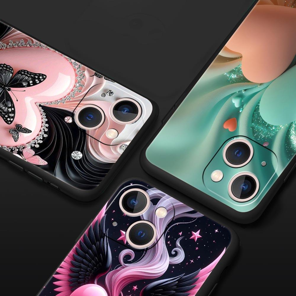 Colored Love Heart Printed Phone Case Cover for iPhone 17 16 15 14 13 12 Pro Max 11 Pro Max 17 AIR Plus Shockproof Soft TPU Bags