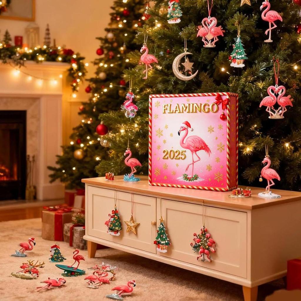 24 Tage Countdown Kalender Ornamente Flamingo Countdown Kalender Hängbare Szenen Requisiten 2D Flache Acryl Kunst Neujahr Hängende Dekoration