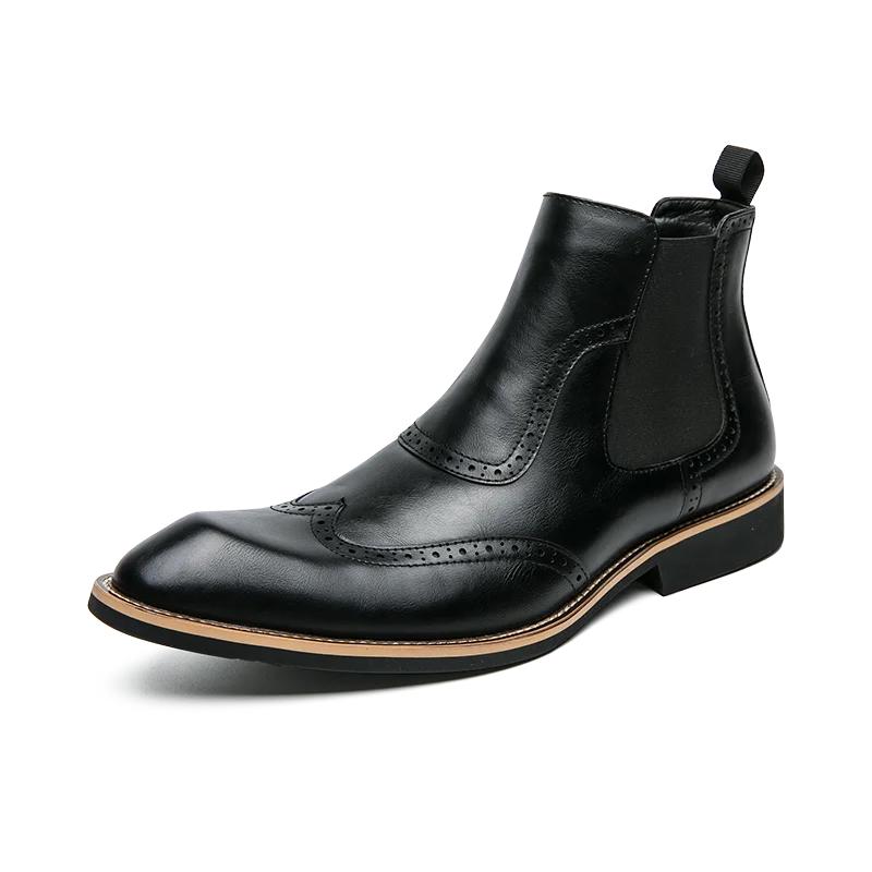 Fashion Men Shoes Leather Party Dress Shoes High Quality Chelsea Boots Oxford Men Yuppie Formal Boots For Men Classic Brogue Social Shoe