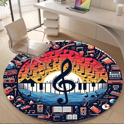 1pc Music Instruments Office Round Area Rug, Mat Suitable ForOffice, Under Office Chairs Bedroom Living Room Home Decor, Room Deco
