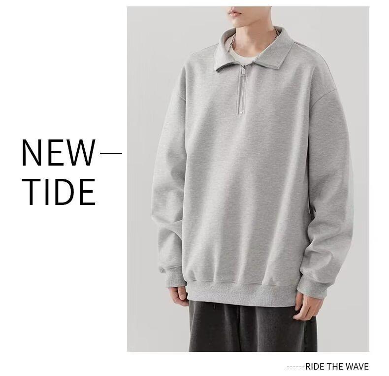 Men's Trendy American Sweatshirt: Spring/Autumn, Loose Fit, Korean College Style, Casual Lapel Pullover Top