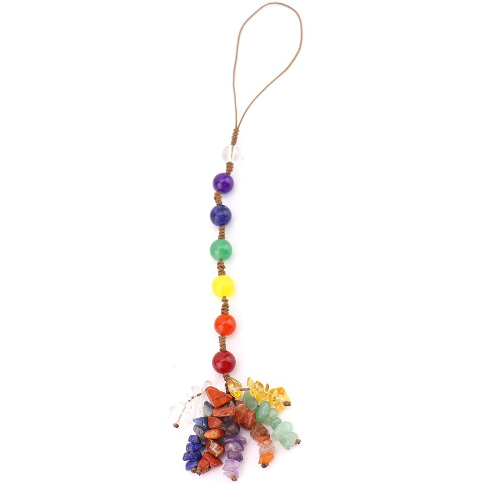 Hand-Woven Natural Stone Heart-Shaped Car Rearview Mirror Fringed Pendant Bag Pendant G81
