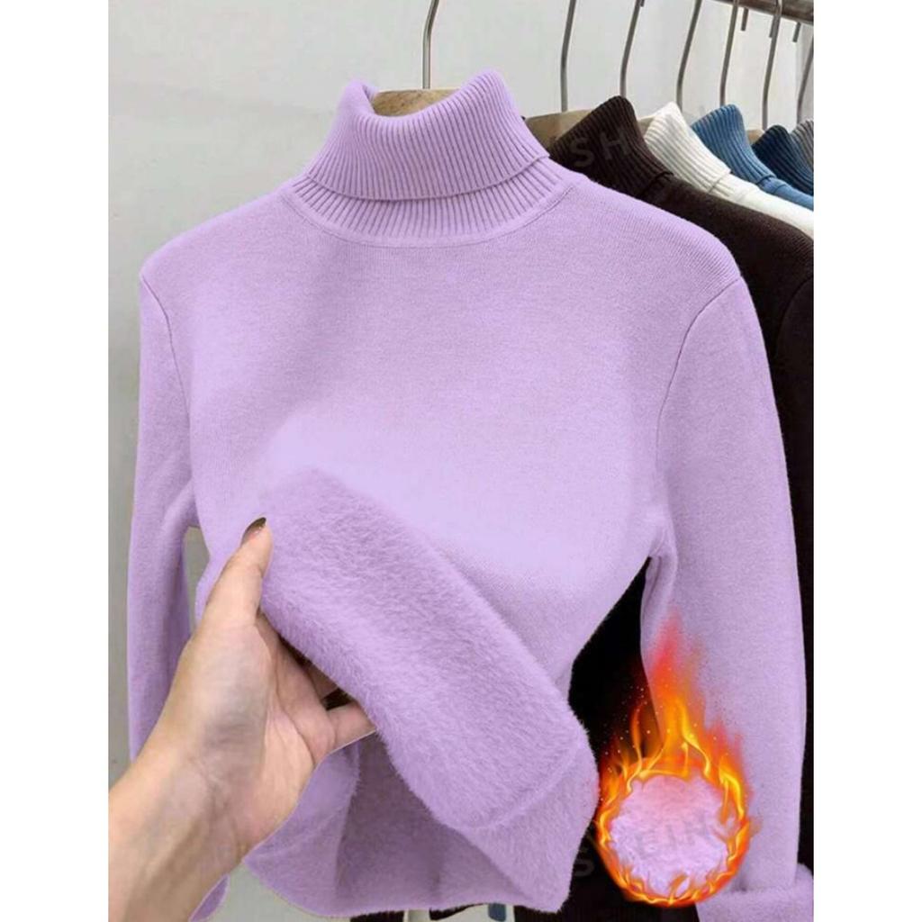Thickened One-piece Fleece Clothes for Autumn Women, Mink Fleece Warm Top, High Neck Base Shirt for Women