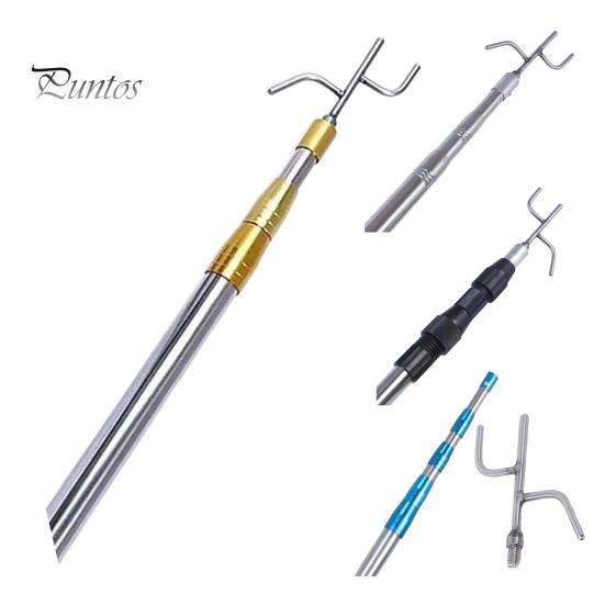 Stainless Steel Telescopic Capture Pole with Pickup Hook Curtain Puller Clothes Dryer Fishing Net Puller Portable Truck Cargo Grabber for Home