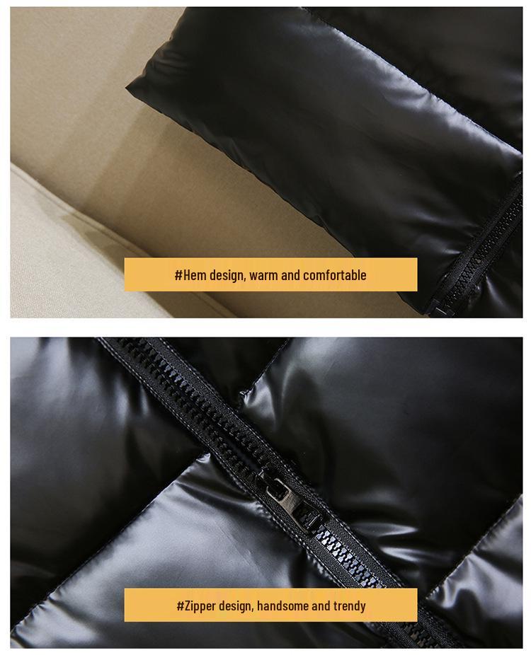 Herren Weste im Europäischen Stil, Glänzend, Ärmellos, Daunen-Baumwolle, Lässig, Stehkragen, Übergröße