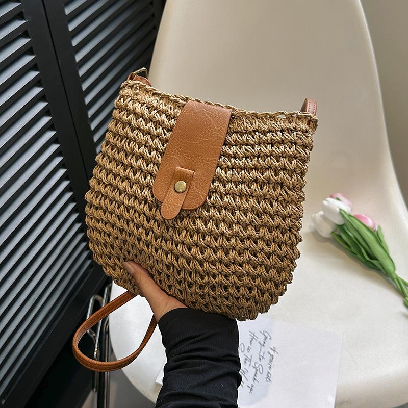 Ladies Fashion Bag Fashionable Beach Messenger Purse Woven Shoulder Handbag Woven Summer Straw Bag For Holiday Beach Shopping