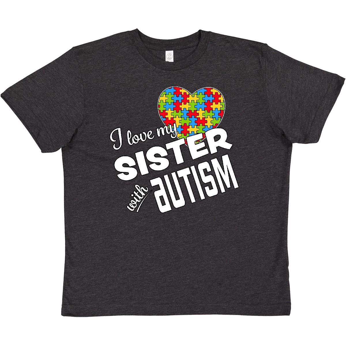 

Inktastic I Love My Sister With Autism Youth kids boys T-Shirt Awareness Brother Big Older 100