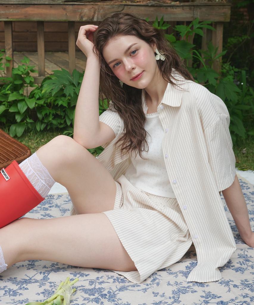 Rosiro Seersucker Stripe Shorts Pink