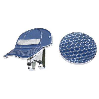 Odolný venkovní kovový magnetický markér na golfové míčky s klipem na klobouk, golfový doplněk(modrý klobouk)