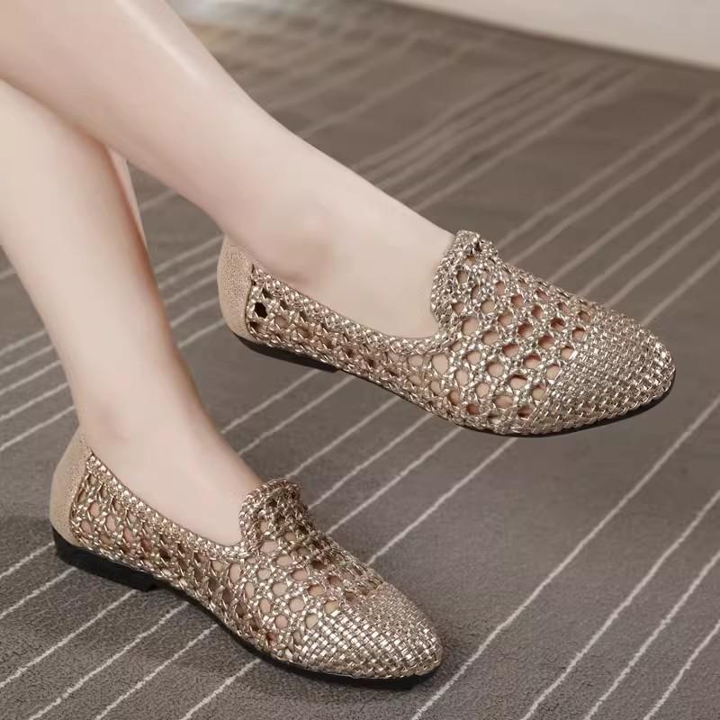 Fashion GKTINOO 2025 Summer New Genuine Leather Sandals For Women Hand-woven Hollow Flat Soft Sole Large Size Women's Shoes