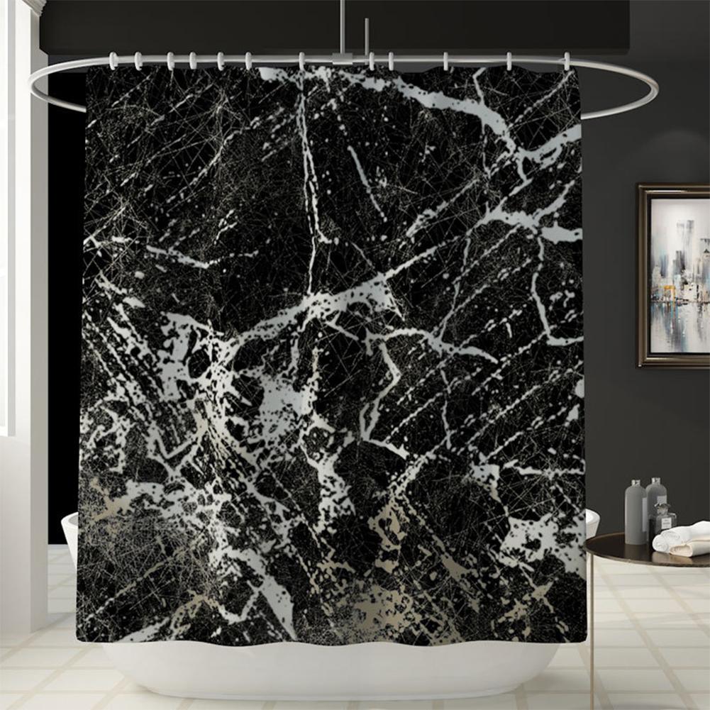 Marble Printed Shower Curtain Rug Lid Toilet Cover Mat Bath Mat Set Bathroom Curtains with 12 Hooks