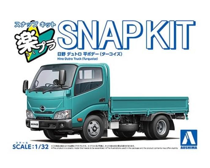 Aoshima Bunka Kyozai Rakupura Snap Kit Hino Dutro Flatbed Scale Plastic Model Kit Co., Ltd. (AOSHIMA) No. 23-TE (Turquoise) 1/32 Pre-colored