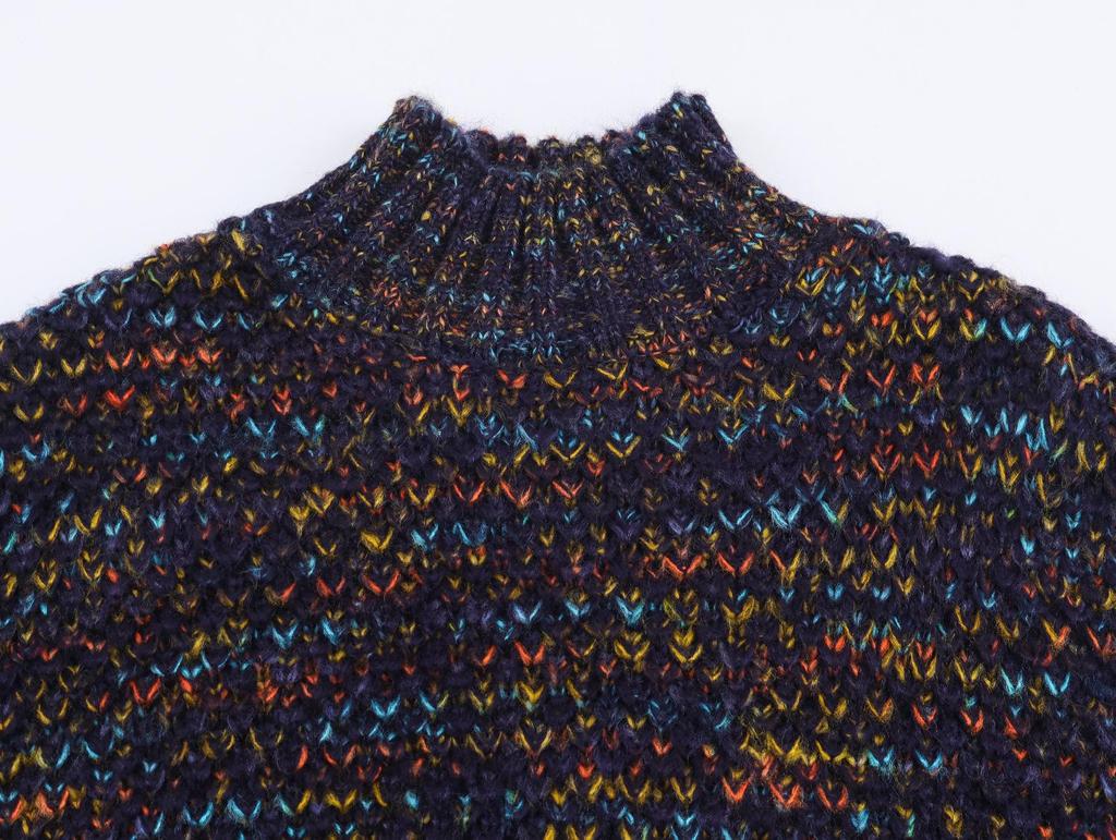 Autumn Winter Floral Yarn Chunky Knit High Neck Sweater - Women's Loose Fit