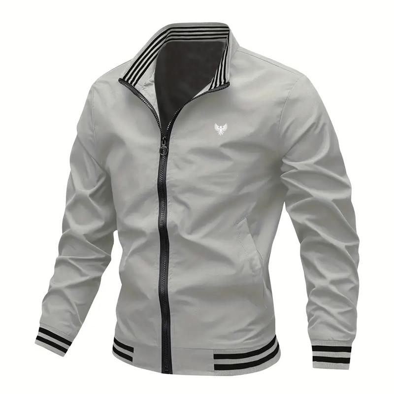 Autumn Winter Men Clothes Stand Collar Jacket Coat Stripe Stitching Casual Fashion Sport Coat