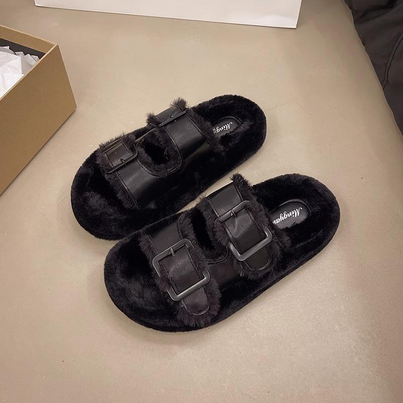 Mao Mao Slippers Women's Autumn and Winter Outer Wear 2025 New Internet Celebrity Going Out Plush Mao Shoes Thick Sole Heightening Cotton Mop Home