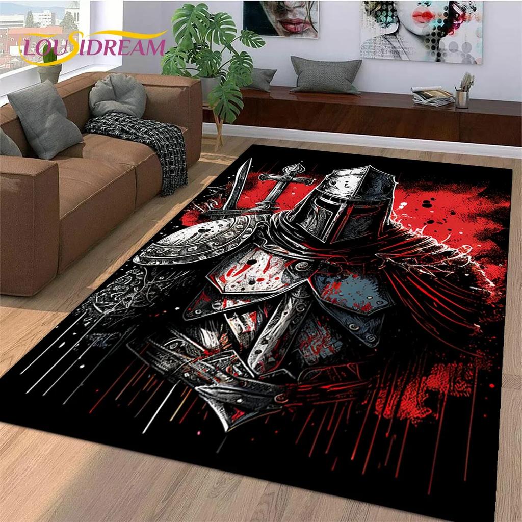 Knight Templar Cavalier Crusaders Cartoon Carpet Rug for Bedroom Living Room Home Sofa Decoration,Kid Game Large Decor Floor Mat