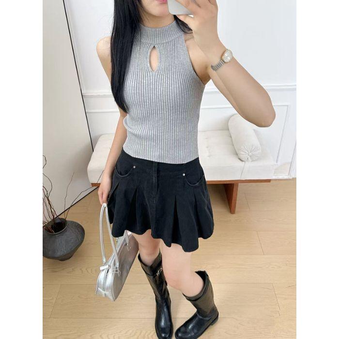 

Сексуальный топ-халтер с топом-халтером без рукавов, вязаный вязаный топ для женщин, лето one size серый