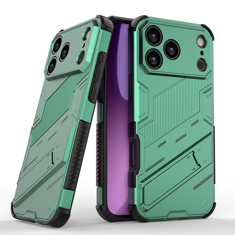 Shockproof Armor Stand Case For iPhone 17 Pro Max Coque iPhone 16 15 14 13 Pro Max Hybrid TPU+PC Hidden Phone Holder Cover