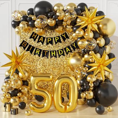 119Pcs 50Th Birthday Decoration For Men & Women, Happy 60Th Birthday Banner Balloons Arch Kit, Black And Gold 40Th Balloons Set