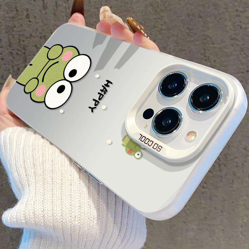 Cartoon Frog iPhone 17 Case, Compatible with 15 Pro Max, 14 Pro, 13, 16 Pro, Silver
