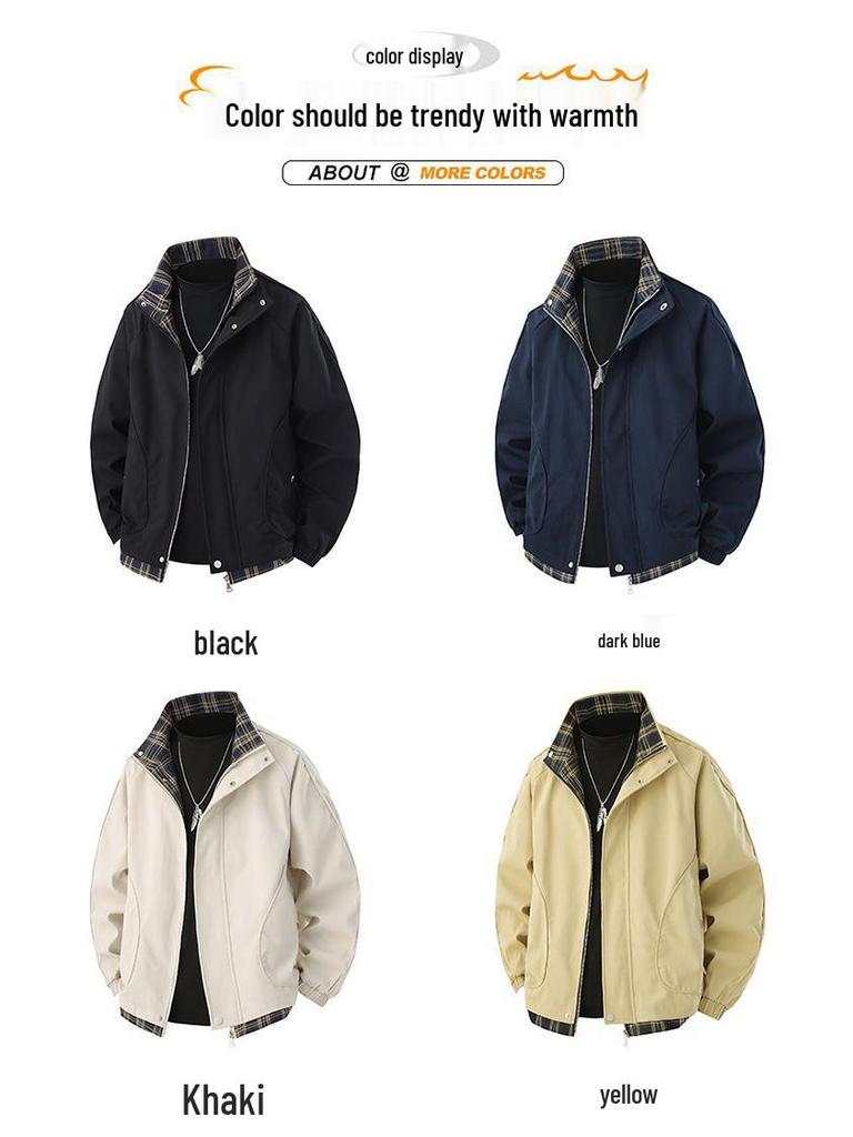 2026 New Arrival Unisex American Style Stand Collar Plaid Patchwork Jacket for Spring and Autumn