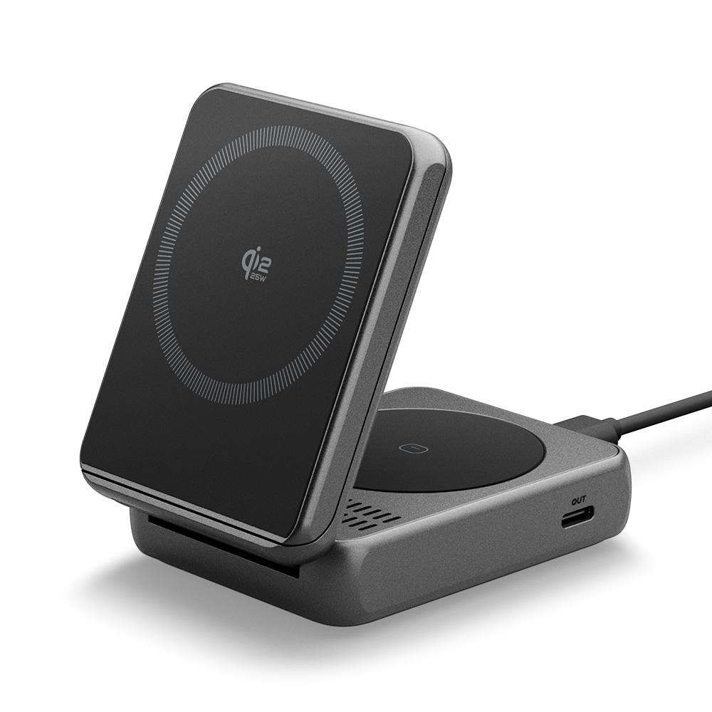 Spigen Temel EF302MOQ Qi2.2 25W 2'si 1 Arada Katlanabilir MagSafe Kablosuz Şarj Standı
