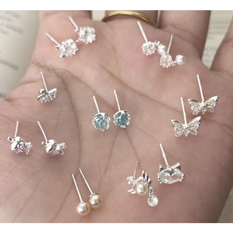 S925 Silver Stud Earrings Women's Ear Hole Earrings Niche Design Earbone Studs High-end Earrings
