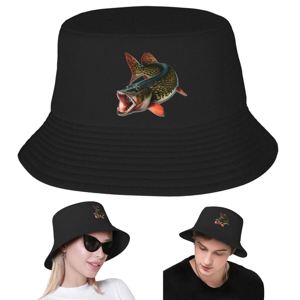 Sombrero de Cubo de Pesca de Lucio del Norte Sombreros Panama Bob Moda para Exteriores Reversible Para Verano Playa Pesca Unisex Gorras Unisex FisherUnisex