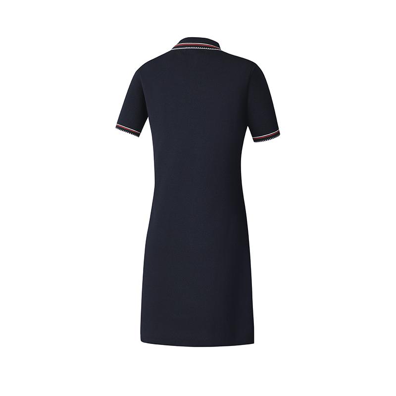 Fila Tennis Series Casual Sports Simple Versatile Basic Polo Collar Fitted Short Sleeve Dress Women Dresses Dark-Blue A11W523325F-NV