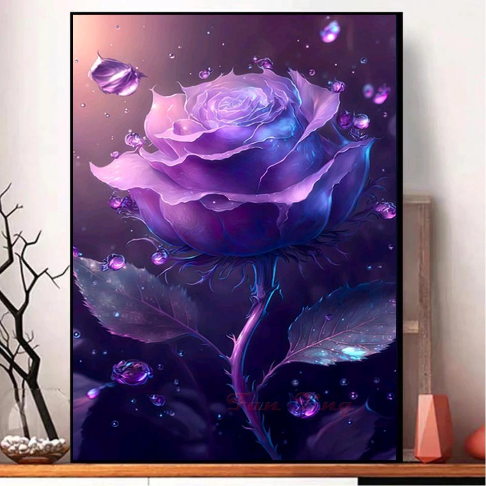 DIY 5D Diamond Painting Blue Rose Flower New 2023 Full Diamond Embroidery Fantasy Landscape Mosaic Picture Craft Hobbies