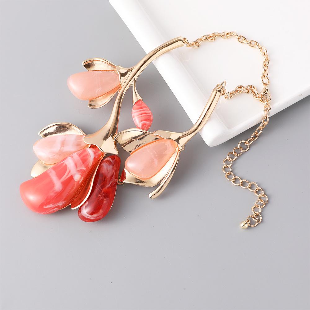 Fashion Colorful Flower Necklaces Adjustable Metal Open Chokers Korean Style Geometric Collar Necklace Women