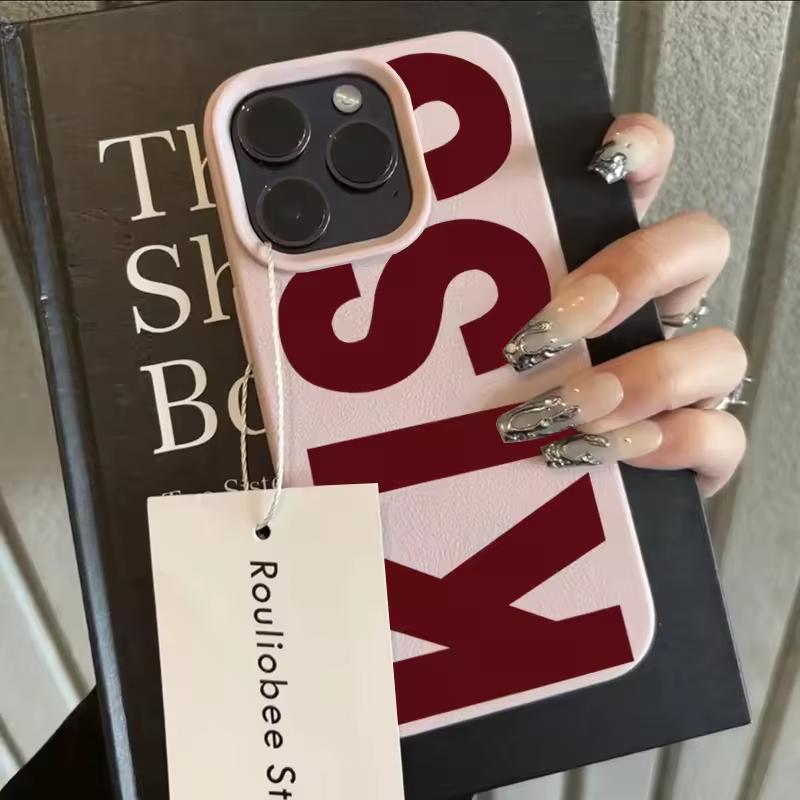 

Personalized English Letters Kiss Lychee Grain Phone Case for iPhone 17 AIR 16 15 14 13 12 11 PRO MAX PLUS Y2K Shockproof Cover iPhone 16 рожевий