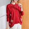 Mid-Aged Women's Embroidered Floral Knit Top