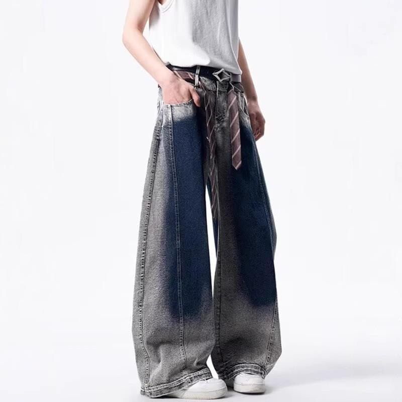 JYL Унисекс Джинсы Клеш   Градиентные Свободные Универсальные Прямые Деним M бездна