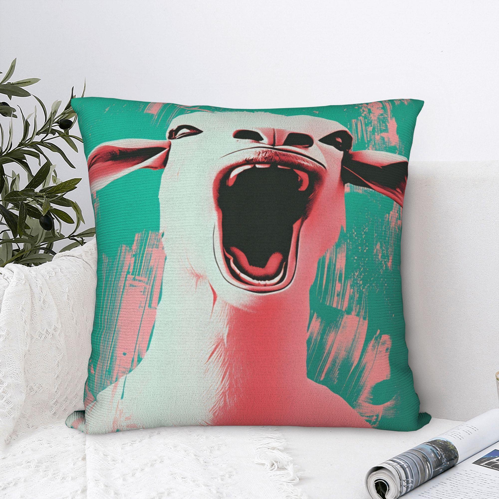 Fine Glasses Unisex Screaming Goat Funny Meme Pillowcases Novelty Pillow Case For Couch Sofa Bedroom Square Pillow Cover